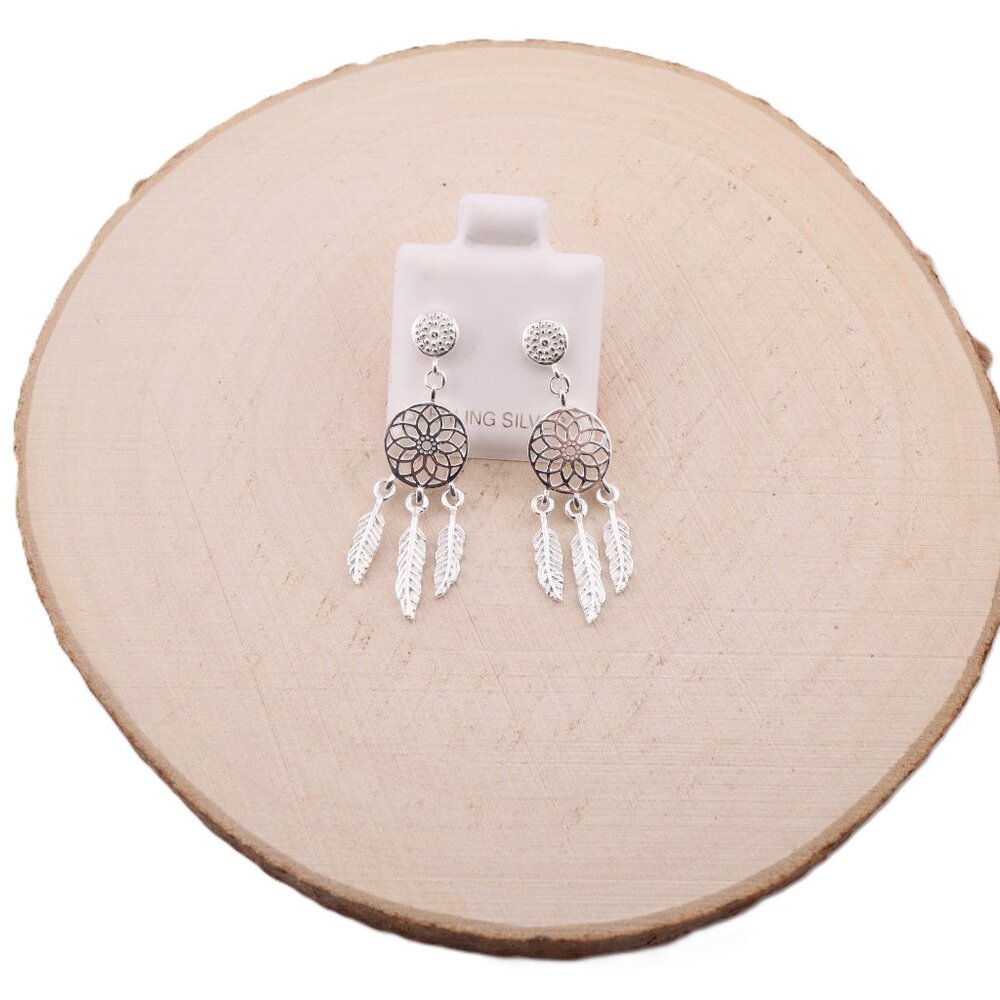 Women's Sterling Silver Dreamcatcher Dangle Earrings with Push‎ Back Closure **